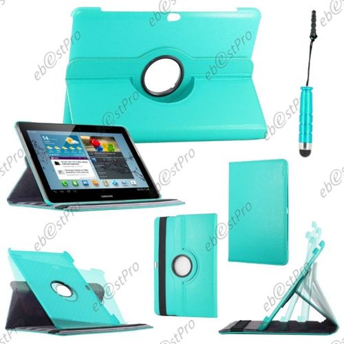Ebeststar ® Pour Samsung Galaxy Tab 2 10.1, Gt-P5110 P5100 - Housse Coque Etui Pu Cuir Rotatif Avec Support À Rotation 360° + Mini Stylet, Couleur Bleu [Dimensions Precises De Votre Appareil : 256.6 X 175.3 X 9.7 Mm, Écran 10.1'']