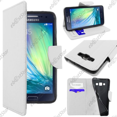 Ebeststar ® Pour Samsung Galaxy A7 Sm-A700f (2015) - Housse Coque Etui Portefeuille Support Folio Simi Cuir, Couleur Blanc [Dimensions Precises De Votre Appareil : 151 X 76.2 X 6.3 Mm, Écran 5.7'']