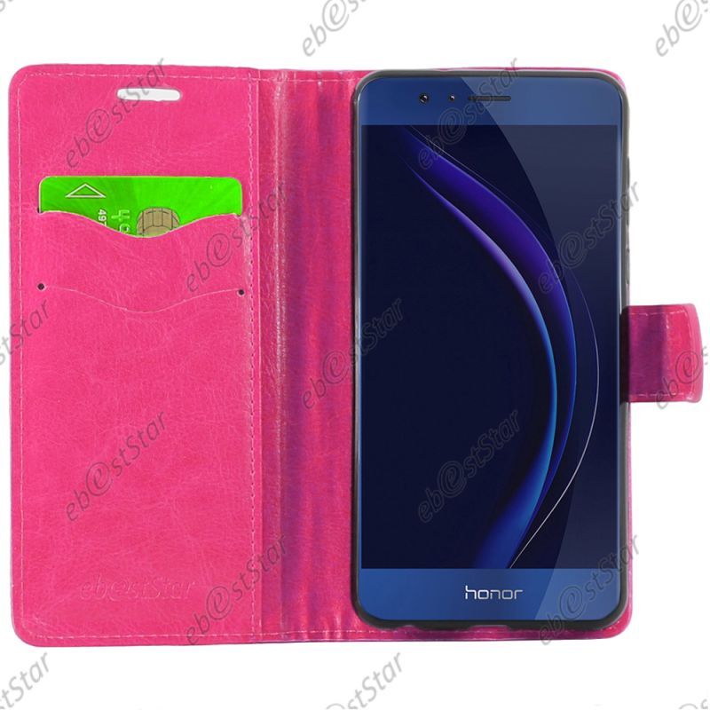 Ebeststar ® Housse Portefeuille Coque Etui Protection Folio + Vitre Anti Casse Film Écran Verre Trempé Pour Huawei Honor 8, Couleur Rose [Dimensions Precises De Votre Appareil : 145.5 X 71 X 7.5 Mm, Écran 5.2''] [Note Importante Lire Description]