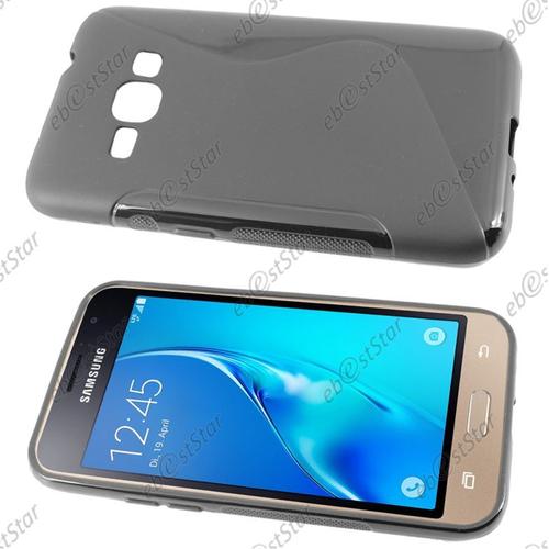 Ebeststar ®  Film Protection Écran En Verre Trempé + Coque S-Line Silicone Gel Housse Etui Protection Souple Pour Samsung Galaxy J1 2016 J1 4g Sm-J120f (2015), Couleur Noir [Dimensions Precises De Votre Appareil : 132.6 X 69.3 X 8.9 Mm, Écran 4.5'']