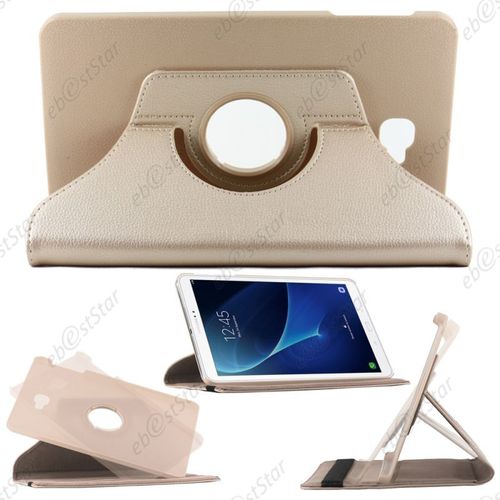 Ebeststar ® Pour Samsung Galaxy Tab A 2016 10.1 T580 T585 (A6) - Housse Coque Etui Pu Cuir Rotatif Avec Support À Rotation 360°, Couleur Or / Doré [Dimensions Precises De Votre Appareil : 254.2 X 155.3 X 8.2 Mm, Écran 10.1'']