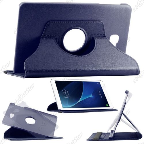 Ebeststar ® Pour Samsung Galaxy Tab A 2016 10.1 T580 T585 (A6) - Housse Coque Etui Pu Cuir Rotatif Avec Support À Rotation 360°, Couleur Bleu Foncé [Dimensions Precises De Votre Appareil : 254.2 X 155.3 X 8.2 Mm, Écran 10.1'']