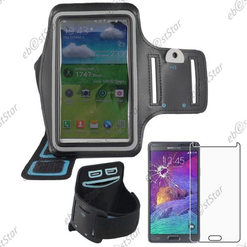 Ebeststar ® Pour Samsung Galaxy Note 4 N910f - Brassard Sport Néoprène Housse Coque Etui De Protection Armband Case + Verre, Couleur Noir [Dimensions Precises De Votre Appareil : 153.5 X 78.6 X 8.5 Mm, Écran 5.7''] [Note Importante Lire Description]