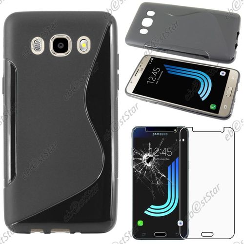 Ebeststar ® Pour Samsung Galaxy J5 2016 Sm-J510f - Housse Etui Coque Silicone Gel Motif S-Line Protection Souple + Film Protection Écran En Verre Trempé, Couleur Noir [Dimensions Precises De Votre Appareil : 145.8 X 72.3 X 8.1 Mm, Écran 5.2'']