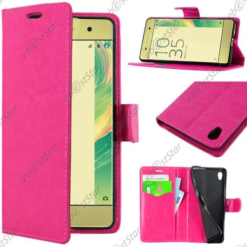 Ebeststar ® Pour Sony Xperia Xa, Xa Dual - Housse Coque Etui Portefeuille Support Folio Simi Cuir, Couleur Rose [Dimensions Precises De Votre Appareil : 143.6 X 66.8 X 7.9 Mm, Écran 5'']