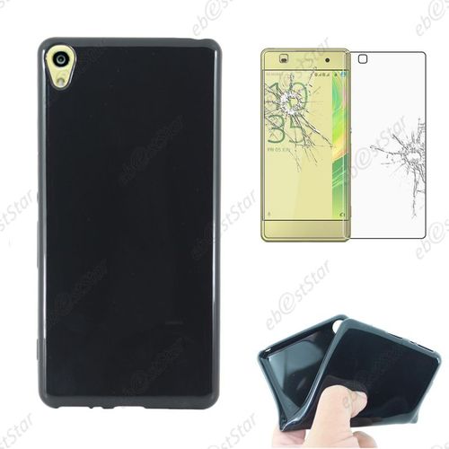 Ebeststar ® Pour Sony Xperia Xa, Xa Dual - Housse Etui Coque Silicone Gel Souple + Film Protection Écran En Verre Trempé, Couleur Noir [Dimensions Precises De Votre Appareil : 143.6 X 66.8 X 7.9 Mm, Écran 5''] [Note Importante Lire Description]