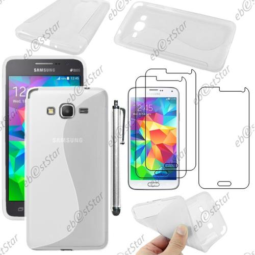 Ebeststar ® Pour Samsung Galaxy Grand Prime Sm-G530f, Value Edition Sm-G531f - Housse Etui Coque Silicone Motif S-Line Protection Souple + Stylet + 3 Film Écran, Transparent [Dimensions Precises De Votre Appareil : 144.8 X 72.1 X 8.6 Mm, Écran 5'']