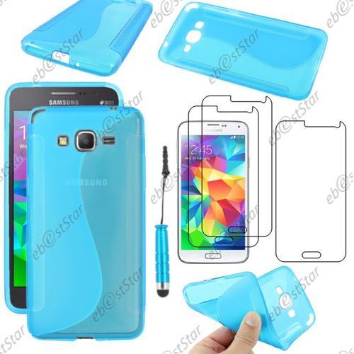 Ebeststar ® Pour Samsung Galaxy Grand Prime Sm-G530f, Value Edition Sm-G531f - Housse Etui Coque Silicone Motif S-Line Protection Souple + Mini Stylet + 3 Film Écran, Bleu [Dimensions Precises De Votre Appareil : 144.8 X 72.1 X 8.6 Mm, Écran 5'']