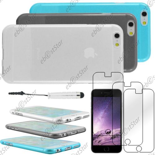 Ebeststar ® Pour Apple Iphone 6s 6 Écran 4.7" - Lot X3 Housse Etui Coque Silicone Souple 0,3mm Et Invisible + Mini Stylet + 3 Film Écran, Couleur Transparent, Noir, Bleu [Dimensions Precises De Votre Appareil : 138.3 X 67.1 X 7.1 Mm, Écran 4.7'']