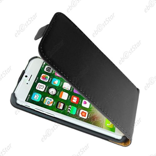 Ebeststar ® Etui Pu Cuir À Rabat Housse Coque + Vitre Anti Casse Film Écran Verre Trempé Pour Apple Iphone 7 Plus Écran 5,5", Noir [Dimensions Precises De Votre Appareil : 158.2 X 77.9 X 7.3 Mm, Écran 5.5''] [Note Importante Lire Description]