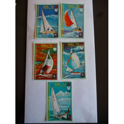 Lot De 5 Timbres Guinée Équatoriale:Jeux Olympiques  Kiel 1972:Voiliers:Flying Dutchman;Dragon Etc.