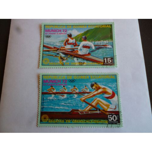 Lot De 2 Timbres Guinée Équatoriale :Jo De Munich 1972:Régates À Oberschleissheim.