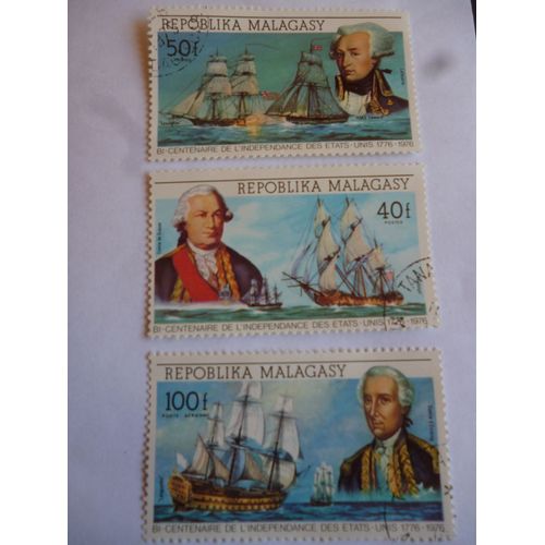Lot De 3 Timbres Malaisie:Bicentenaire De L'indépendance Des États-Unis 1776-1976.