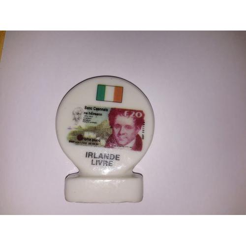 Fève Plate Avec Socle : Série Passage À L'euro : Irlande Livre ( Billet , Drapeau)