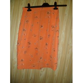 Jupe Droite Kiabi Orange, À Fleurs, Non Doublée. Taille 38. Neuve.