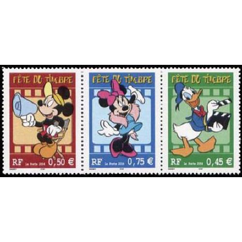 Fête Du Timbre : Mickey, Minnie, Donald Triptyque 3641a Année 2004 N° 3641 3642 3643 Yvert Et Tellier Luxe