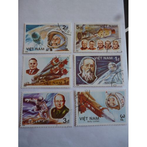Lot De 6 Timbres Vietnam 1986:Cosmonautes.