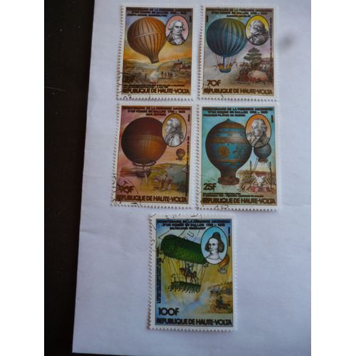 Lot De 5 Timbres Haute Volta:Bicentenaire De La Première Ascension D'un Homme En Ballon:1783-1983.