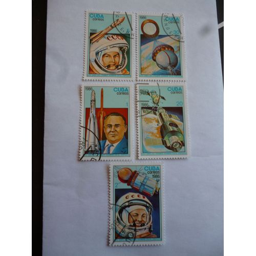 Lot De 5 Timbres Cuba 1986:25 Ème Anniversaire Du Premier Homme Dans L'espace.