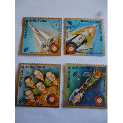 Lot De 4 Timbres Burundi :Coopération Pacifique De L'espace:Usa-Urss:Apollo-Soyouz.