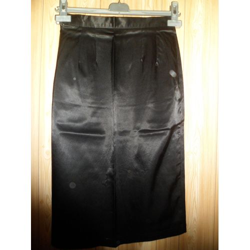 Jupe Satinée Noire "La Redoute", Taille 38, Non Doublée.
