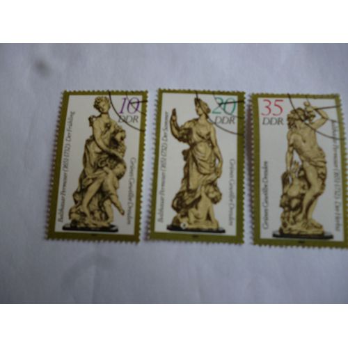 Lot De 3 Timbres Ddr(Allemagne De L'est):Balthazar Permaser (1651-1732):Le Printemps;L'été;L'automne.