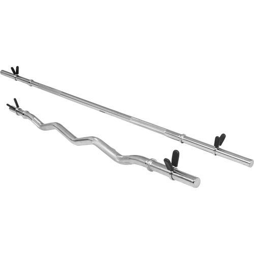 Gorilla Sports - Lot : Barre Longue De 170cm + Barre Curl De 120cm, Diamètre 30mm Avec Stop Disques