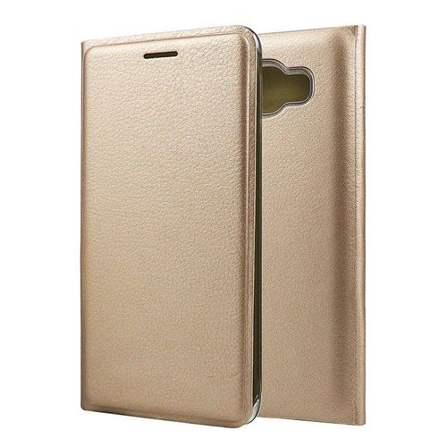 Etui Flip Full Samsung Galaxy J3 2016 Gold Or Cuir (Tpu) Leather Coque Case