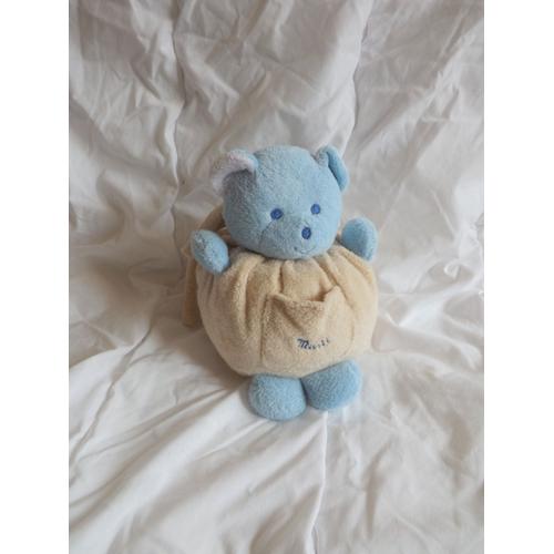 Doudou Ours Musti Bleu Beige Boule Mustela