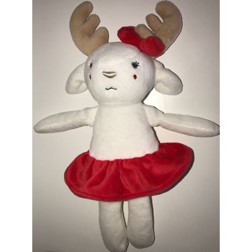 Doudou Renne Cerf Élan Caribou Blanc Tutu Jupe Rouge Grain De Blé 