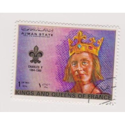 Timbre Ajman State Émirats Arabe Unis Roi De France Charles V Kings And Queen 