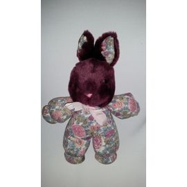 Doudou Lapin Ajena Grenat Bordeaux Rose Motif Fleurs Éveil Enfant Blanket Comforter Soft Toys Plush Avec Les Oreilles 25 Cm
