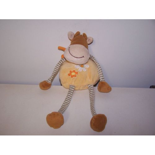 Doudou Vache Cmp Longues Pattes Rayées - Écharpe Orange Fleurs