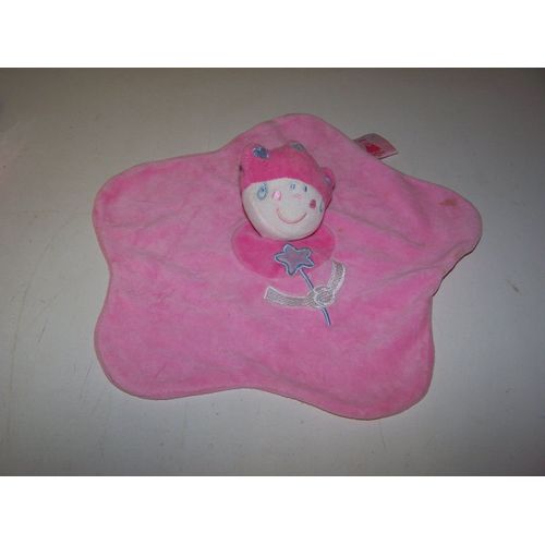 Doudou Plat Fee Lutin Roi Domiva Rose  Baguette Magique