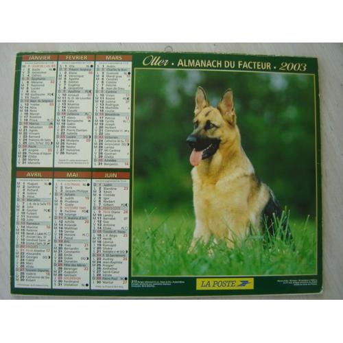 Almanach/Calendrier Facteur 2003 " Chien Berger Allemand & Chevaux " Editions La Poste