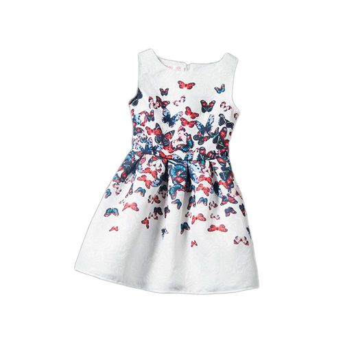 Robe Enfant Fille Motifs Vintage Rétro Papillons Fleurs Élégante Sans Manches Collection Printemps Été Fête Soirée Mariage Cérémonie - Coloris Blanc, Bleu Roi, Bleu, Rouge Et Rose - Enfant 5 A 12 Ans