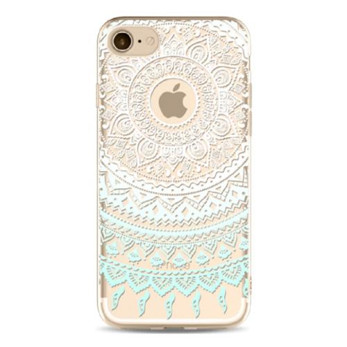 Hq-Cloud® Coque Étui Transparent En Tpu Silicone Pour Apple Iphone  7  (4,7 Pouces)  En  Blanc  Bleu  Motif Mandala Design Soleil Indien