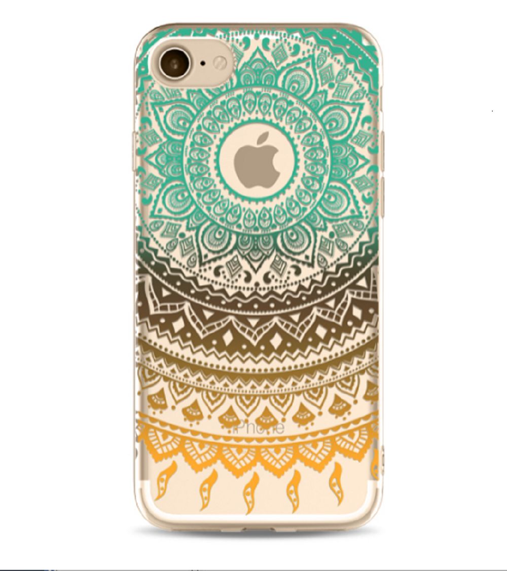 Hq-Cloud® Coque Étui Transparent En Tpu Silicone Pour Apple Iphone 7 Plus (5,5 Pouces) En Vert Jaune Motif Mandala Design Soleil Indien