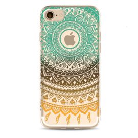 Hq-Cloud® Coque Étui Transparent En Tpu Silicone Pour Apple Iphone 7 Plus (5,5 Pouces) En Vert Jaune Motif Mandala Design Soleil Indien
