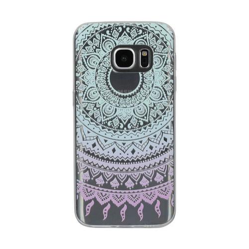Hq-Cloud® Coque Étui Transparent En Tpu Silicone Pour Samsung Galaxy J3 (2016) Sm-J320f En Bleu Violet Motif Mandala Design Soleil Indien