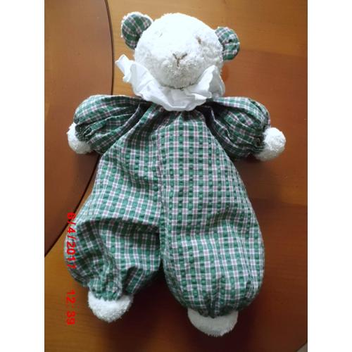 Mouton Ecru Et Tissu Vert Moulin Roty