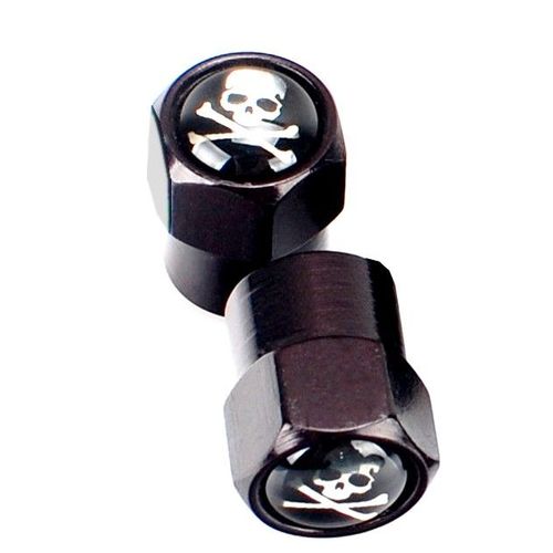 2 Bouchons De Valve "Tête De Mort / Skull" Noir Pour Auto / Moto / Vélo - Tuning Pirate Harley Rock Biker West Coast Customs Choppers Sons Of Anarchy Hellfest