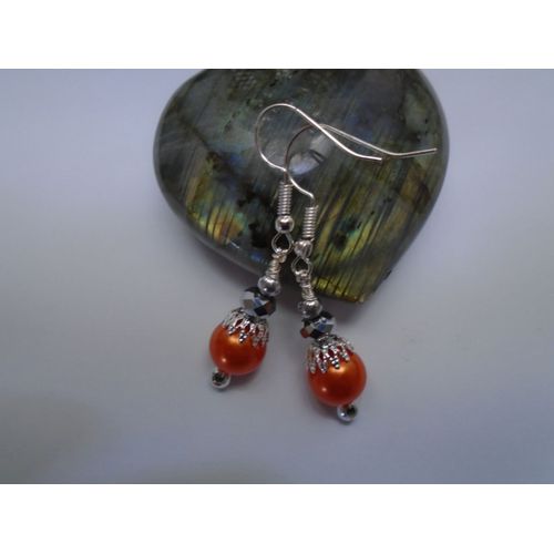 Boucles D'oreilles Orange  Longue Nacré A Voir