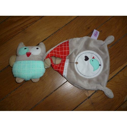 Doudou Hibou - Chouette Avec Son Mouchoir Pommette