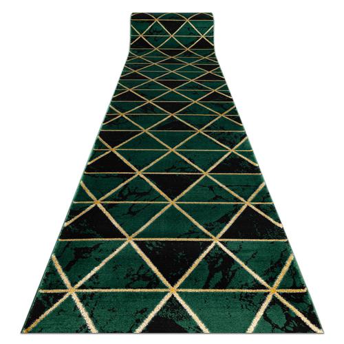 80x850 Cm Tapis De Couloir Emerald Exclusif 1020 Glamour, Élégant Marbre, Triangles Bouteille Verte / Or 80 Cm