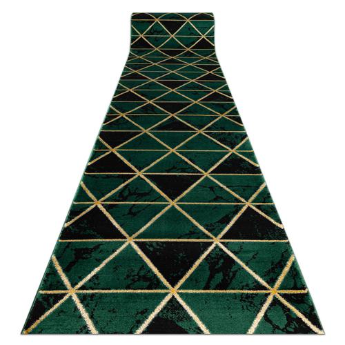 80x490 Cm Tapis De Couloir Emerald Exclusif 1020 Glamour, Élégant Marbre, Triangles Bouteille Verte / Or 80 Cm