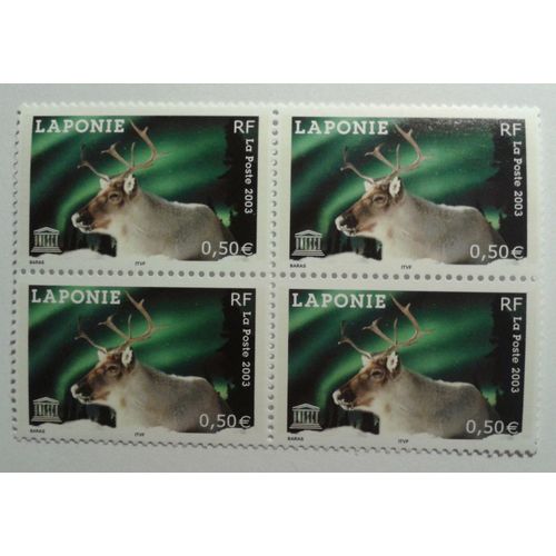 Bloc 4 Timbres De Service Unesco France 2003 Laponie Yvert Et Tellier N°S128 Neufs Gomme Intacte