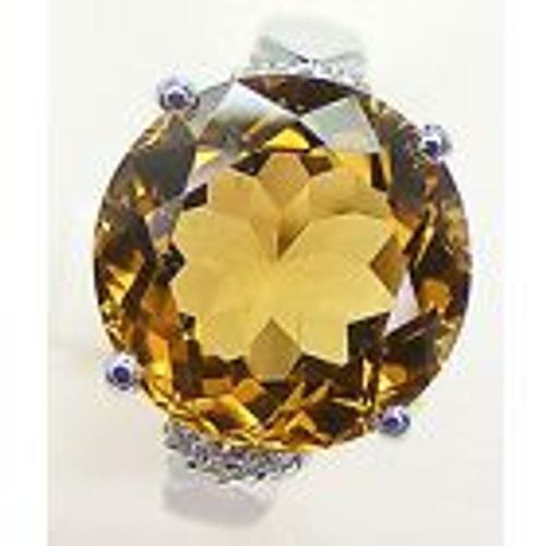Bague Argent 925 Rhodie En Citrine Naturelle Et Cz #55