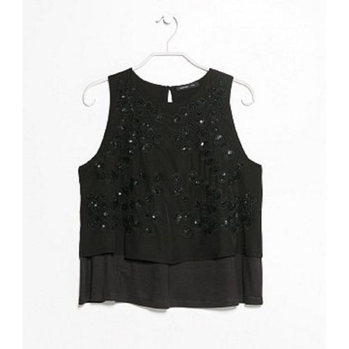 Top Noir Broderies Perles Décoratives - Mango - T. Xl - Neuf