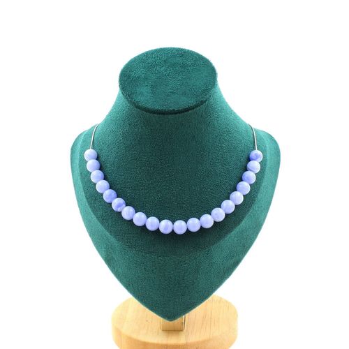 Collier 20 Perles Agate Crazy Lace Bleu 8 Mm Chaine En Acier Inoxydable.